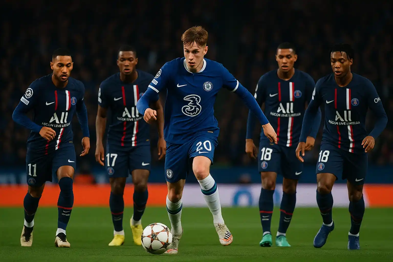 Palmer như chơi đá ma với hàng tiền vệ PSG đang mải đếm bước lùi.